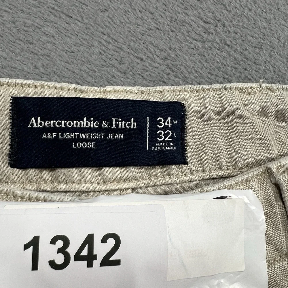 Abercrombie & Fitch Jeans Mens 34x32 Tan A&F Lightweight Jean Loose Baggy Denim
